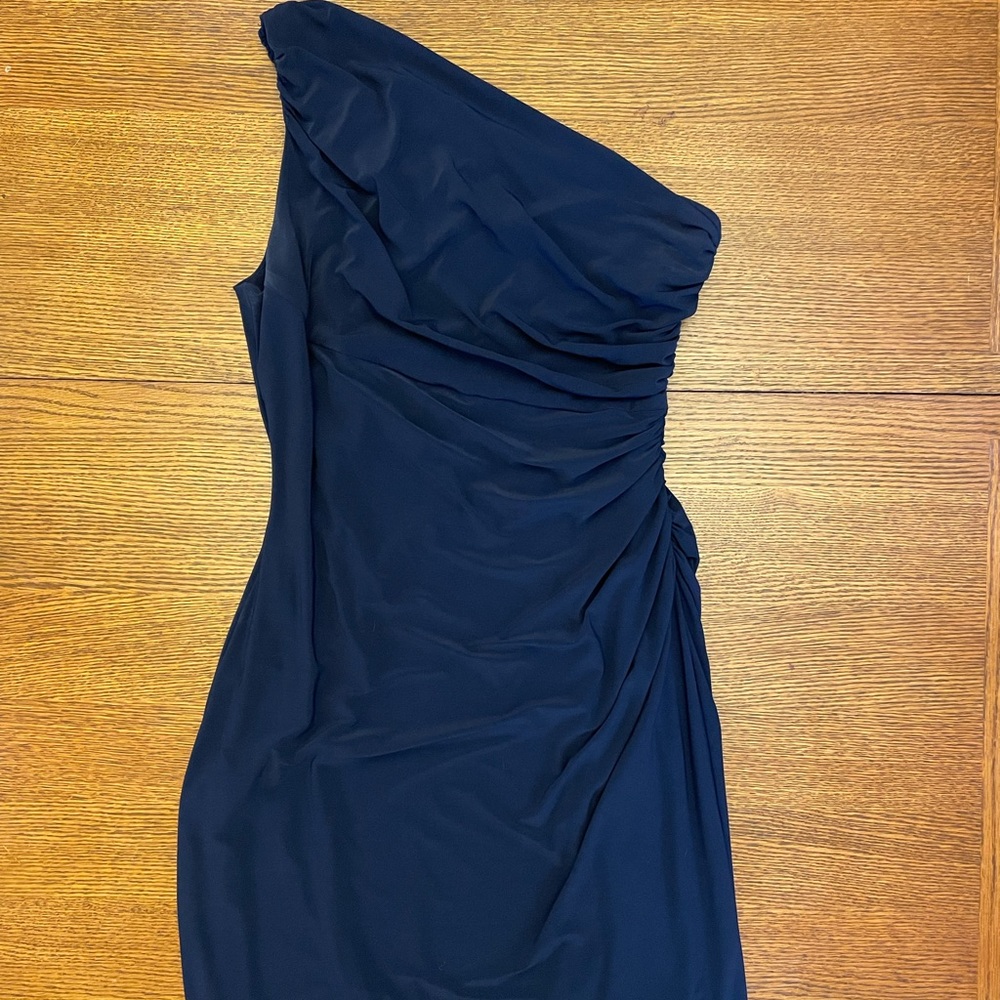 One Shoulder Navy Dress